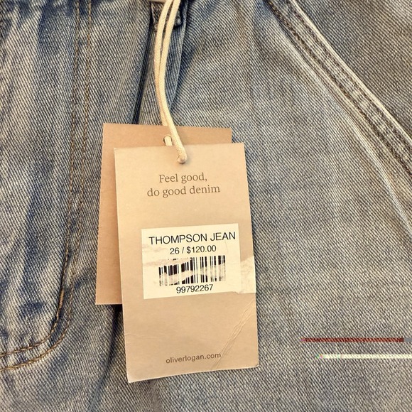 Oliver Logan Thompson Wide Leg Jeans Light Wash Blue Pleated High Rise 26 NEW - Picture 4 of 13
